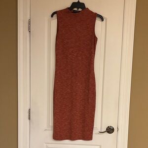 Ribbed Tank Top Bodycon Midi Dress In Rust Color S